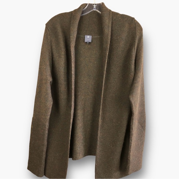 ANNE WILLI Paris 100% Alpaca Open Front Cardigan In Military Green Size 2 - Picture 3 of 9